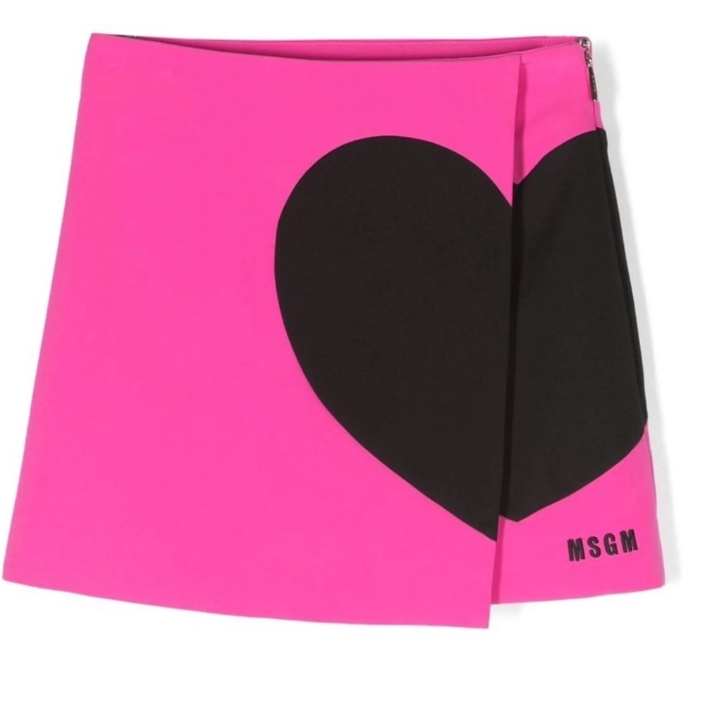 MSGM Hot Pink Mini Skirt with Black Heart Graphic